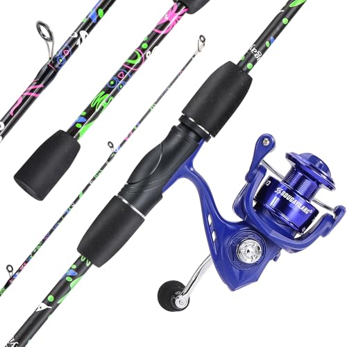 Sougayilang Fishing Rod Combo, 2-Piece 6-Foot Graphite & Fiberglass Rod with Anti-Reverse Spinning Fishing Reel (1Pack/2Pack)