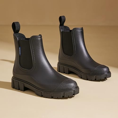 LIOERDIWE Short Rain Boots Women Waterproof Ankle Rainboots Fashion Chelsea Boots Non-Slip Garden Shoes for Outdoor Work B...