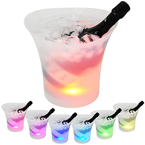 Japard LED 5L Ice Bucket Serving Tray, Light up Ice Basket - Large Capacity, Lightweight, 7 Colors Illuminating for Home P...