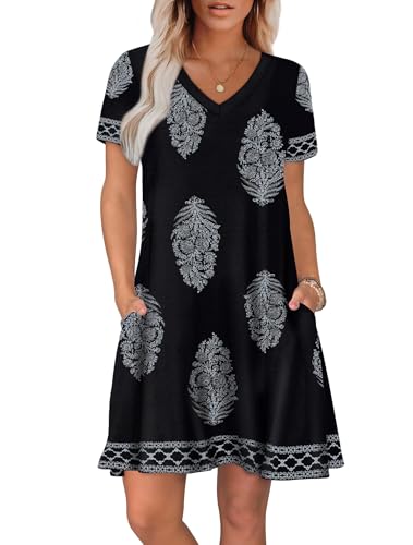 WIHOLL Dresses for Women Casual Summer Loose T Shirt Dress with Pockets Beach Vacation Outfits S-4XL