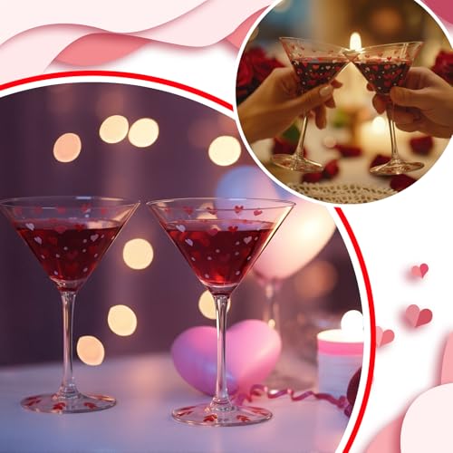 Qinyoung 4 Pcs Valentine's Day Heart Martini Glasses Set Hand Painted Tiny Hearts Cocktail Glasses Bar Goblet Martini Drin...