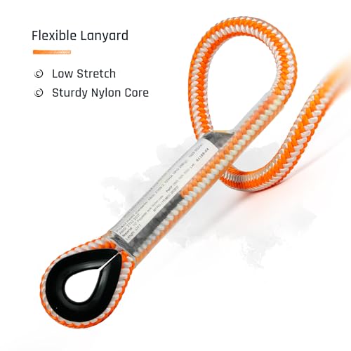 ProClimb Arborist Positioning Lanyard by Pelican Rope - 1/2 in x 8 ft Polyester Rope with Steel Snap Hook - Adjustable, Hi...