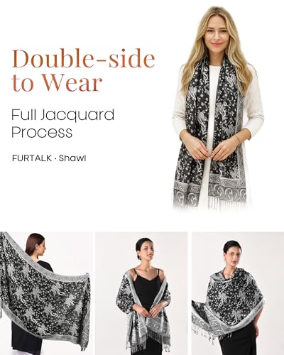 FURTALK Reversible Paisley Pashmina Shawl Wraps for Women Soft Exotic Indian Rave Scarf for Evening Dress Festival Scarves