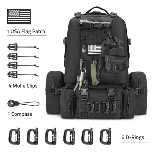 CVLIFE 60L Tactical Backpack for Men Women Military Large Army Rucksack With D-Ring Molle Clips Compass Accessories 3 Day ...