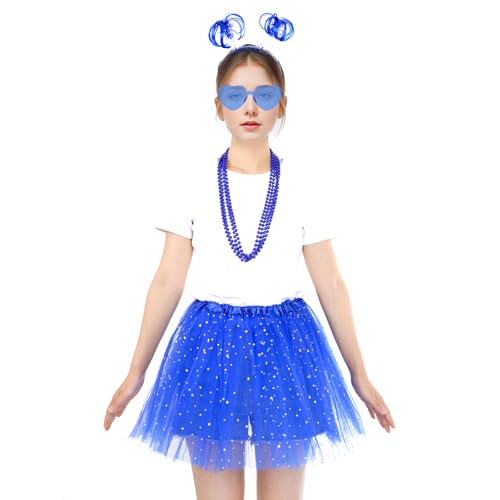 Women Tutu Costume Accessories Set Striped Sock Sunglasses Ponytail Headband Tutu Skirt Necklace for Halloween Mardi Gras