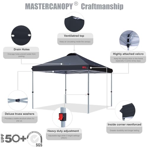 MASTERCANOPY Durable Pop-up Canopy Tent with Roller Bag (10x10, Black)