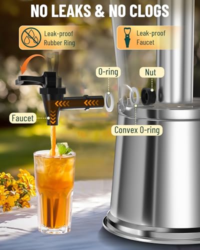 WantJoin Beverage Dispenser With Stand, Drink Dispenser for Party, Stainless Steel Water Dispenser with Ice Core, Spigot, ...