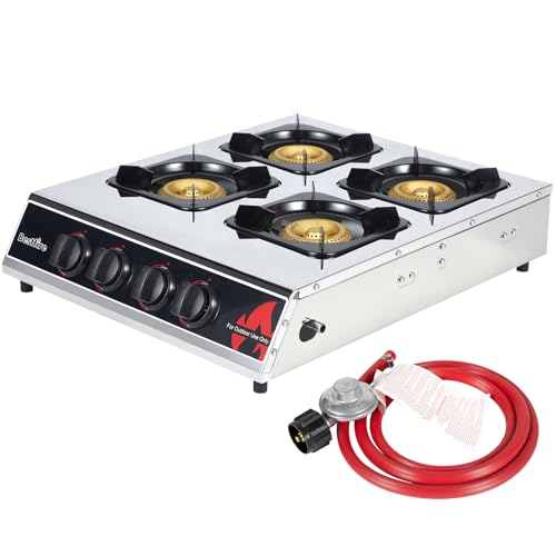 BESTFIRE 4 Burner Propane Gas Stove 40,000 BTU Stainless Steel Cooktop with Enamel Pan Support, Electronic Ignition, Regul...