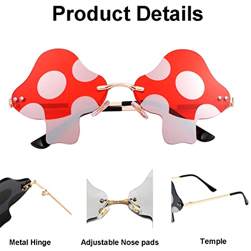 JOVAKIT Mushroom Shaped Sunglasses for Women Men Vintage Rimless Sun Glasses Retro rave Party Halloween Eyeglasses