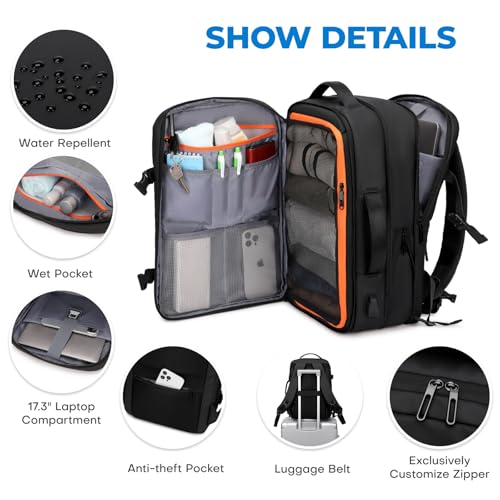 Rcrirth Carry On Travel Backpack for Airplanes | 35L Suitcase Backpack Luggage Business Weekender Bag - Expandable Travel ...