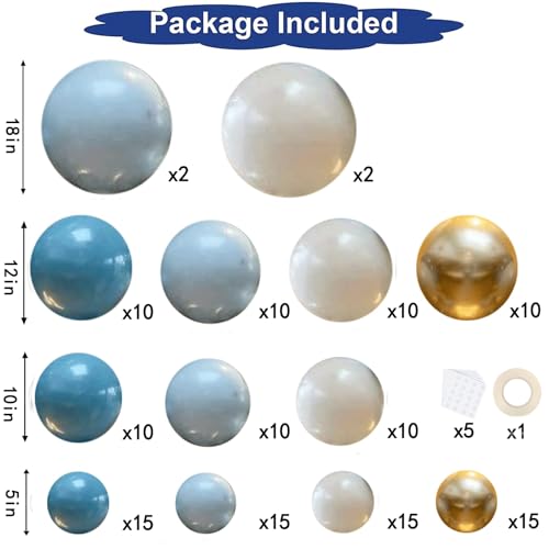 Dusty Blue Balloons Garland Kit, Fog Blue Royal Blue Pastel Blue Sand White Metallic Gold latex Balloons for Bridal Shower...