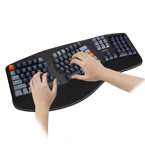ADESSO EasyTouch 1500 Ergonomic Mechanical Keyboard with Cherry Red Switches Wired Wireless Bluetooth RGB Illuminated Mult...