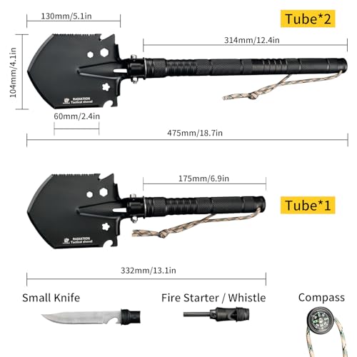 HX OUTDOORS Tactical Survival Shovel, Collapsible and Foldable Entrenching Tool, Portable Multitool for Camping, Hiking, C...