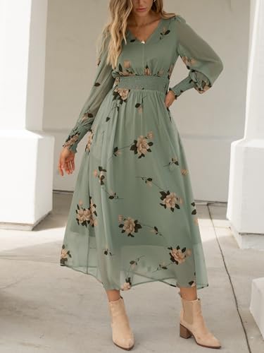 ANRABESS Women's Long Sleeve Floral Maxi Dress Casual V Neck Chiffon Boho Flowy Beach Fall Wedding Guest Party Long Dresses