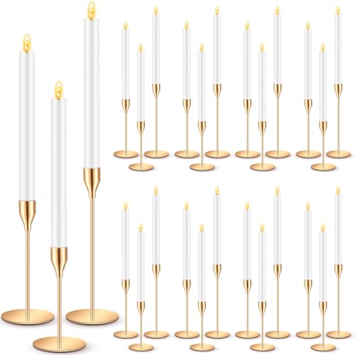 FillTouch 30 Pcs Gold Candlestick Holders with Flameless LED Candles Bulk Includes 15 Metal Candle Holders and 15 Battery ...