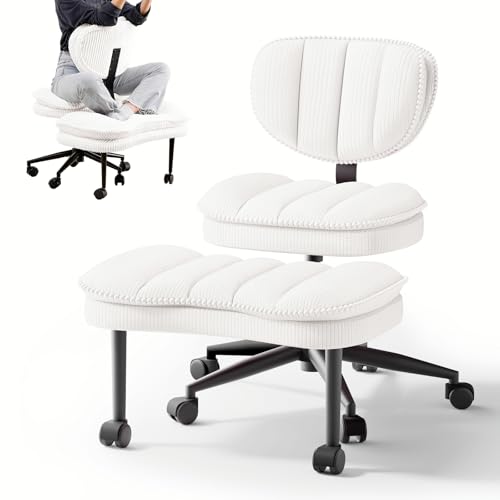 Cross Legged Office Chair, Ergonomic Cloud Criss Cross Desk Chair, Meditation Chair with Wheels, Height Adjustable Seat fo...