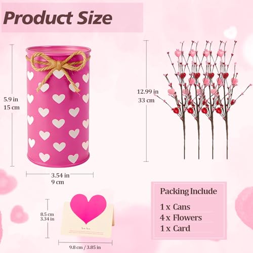 Aovaely Valentine & Galentine's Day Table Centerpiece Decor, Artificial Heart Flower Stems with Metal Pots, Valentines Gal...