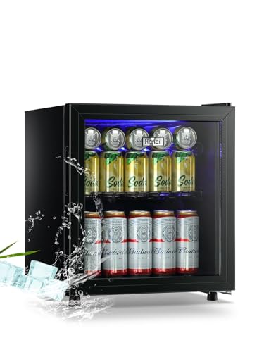 Beverage Refrigerator Cooler 60 Can Cooler Fridge Glass Door for Beer Drinks Wines Juice, 1.7 Cu. Ft Adjustable Shelves Bl...