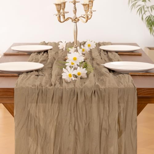 Socomi Nude Brown Cheesecloth Table Runner Fall Thanksgiving Boho Rustic Gauze 120 inch 10FT Cheese Cloth Runner for Weddi...