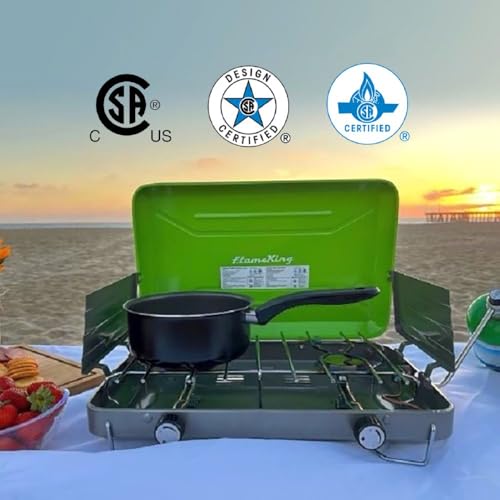 Flame King VT-101 2-Burner Portable Camping Stove Grill, Great for Outdoor Cooking, Backpacking, Compatible with 1LB Propa...