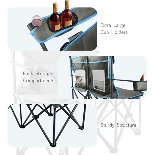 CXHSFNAL Oversized Double Camping Chair Heavy Duty Camping Loveseat Extra Tall 2 Person Lawn Chair for Adults Foldable Cam...