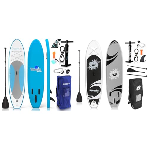 SereneLife Inflatable Stand Up Paddle Board (6 Inches Thick) with Premium SUP Accessories & Carry Bag | Wide Stance, Botto...