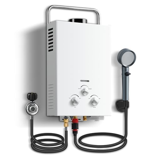 Outdoor Propane Tankless Water Heater - 6L 1.58 GPM Portable Gas Water Heater with Handle & Overheating Protection, Instan...