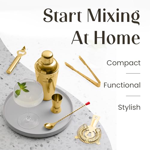 Modern Mixology Cocktail Shaker Set - 8 Piece Bartender Kit on Quality Pine Stand | Complete Cocktail Kit Gift Set | Top B...
