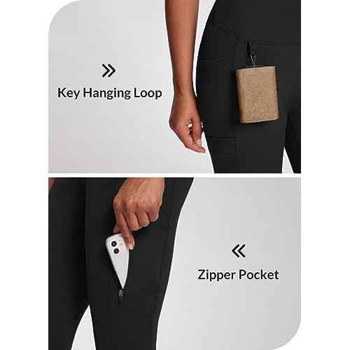 baleaf Women's Fleece Lined Leggings Waterproof Winter Hiking Pants Thermal Running Tights Zipper Pockets High Waisted