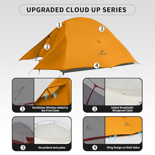 Naturehike Cloud-Up 2 Person Tent Lightweight Backpacking Tent with Footprint - Free Standing Ultralight Camping Hiking Ba...