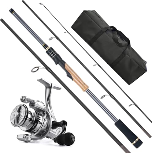 Travel Fishing Pole Combo， 4 Piece Carbon Fiber Spinning Rod Spinning Reel 7ft Braided Line Fishing Carrier Bag for Travel...