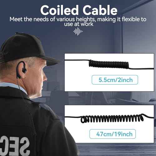 Retevis Walkie Talkie Earpiece with Mic, Kevlar Cable, 150¥Ø HD Speaker, Coiled Cord, for RT22 RT68 RT21 RT68 H-777, Compatible with Baofeng Kenwood Pxton 2 Way Radio, Two Way Radio Earpiece(10 Pack)