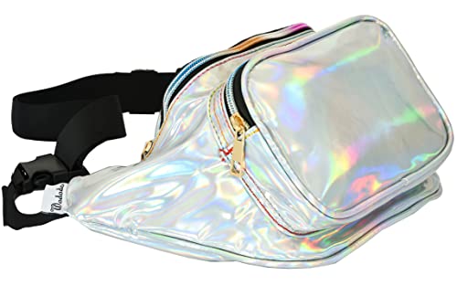 Shiny Neon Fanny Bag for Women Rave Festival Hologram Bum Travel Waist Pack (Silver)