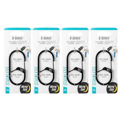 Nite Ize G-Series Dual Chamber Carabiner - Heavy-Duty Key Organizer Carabiner Clip - Dual Chamber Carabiner with Wire Gate Closure - Black, Size 4 (4 Pack)