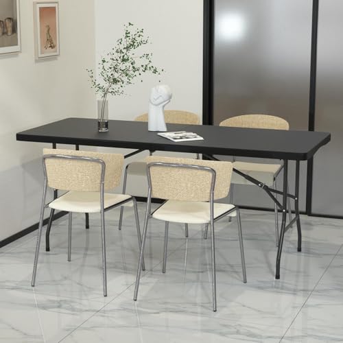 6ft Folding Table - Heavy Duty Portable 6 Foot Plastic Table with Fold-in-Half Design & Carry Handle, Indoor Outdoor Utili...