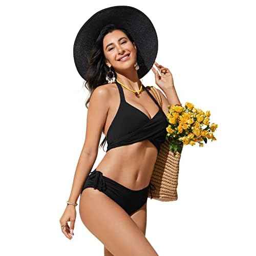 CRZ YOGA Mid Waisted Ruched Bikini Bottoms for Women - Full Coverage Bathing Swimsuit Adjustable Side Tie Swim Briefs