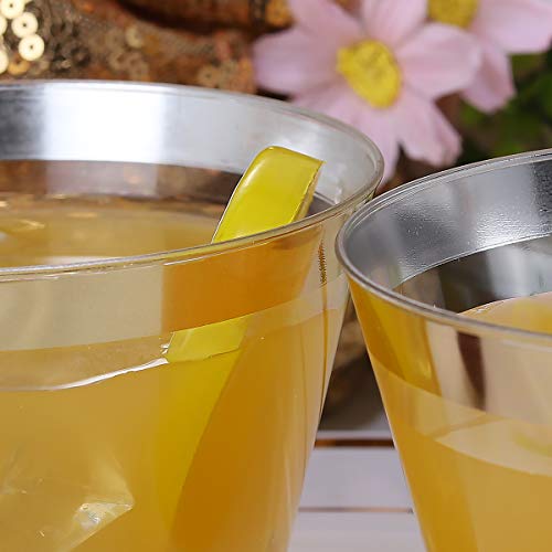 I00000 200 Pack Gold Plastic Cups, 9 Oz Elegant Clear Plastic Cups Gold Rimmed Disposable Wine Glasses Fancy Disposable Pa...