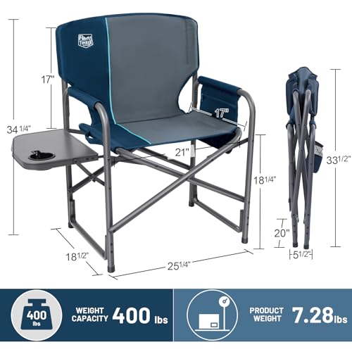 TIMBER RIDGE Aluminum Oversized Camping Chair, Lightweight Portable Directors Chair with Side Table Detachable Side Pocket...