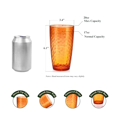 MIYOPESI 20oz Coloful Acrylic Glasses Drinkware (Set of 6), Hammered Design Shatter-Proof Plastic Cups, Reusable Plastic L...