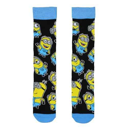 Minions Socks Men's 2-Pair Kevin Stuart Phil Allover Designs Adult Mid-Calf Crew Socks (Fits Shoe Size 6-12)