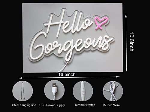 DAKABUKA Hello Gorgeous Neon Sign Hello Beautiful Warm White LED Neon Lights for Home Wedding Birthday Backdrop Bacelorett...
