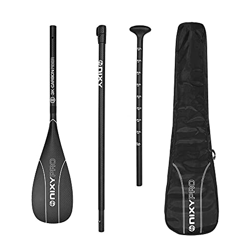 NIXY Full Carbon Fiber SUP Paddle – Adjustable 3 Piece Pro Paddle with ABS Blade Edge for Stand Up Paddle Board – Durable,...