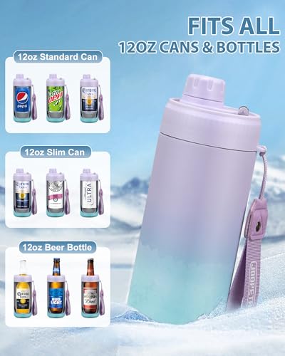 JOOPETALK Universal Can Cooler with Lid Fits All 12oz Cans& Bottles, 100% Leak-Proof Water Bottle, 4-in-1 Insulated Can Co...