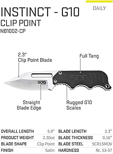 SOG Small Fixed Blade Knife - Instinct Boot Knife, EDC Knife, Neck Knife, 2.3 Inch Full Tang Blade w/ Knife Sheath and Cli...