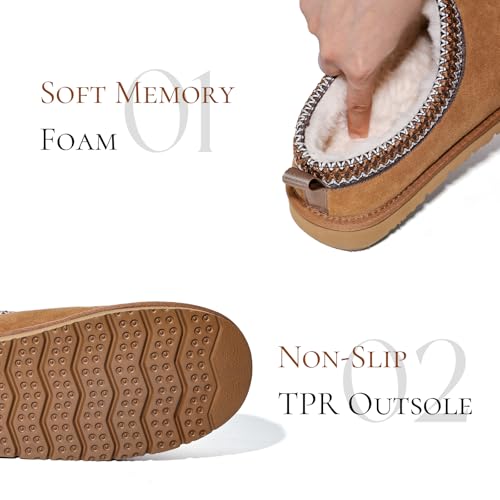 FIHCH Mens Slippers Genuine Suede Fuzzy Slippers Indoor and Outdoor Cozy House Shoes Memory Foam Non-Slip Footwear Winter ...