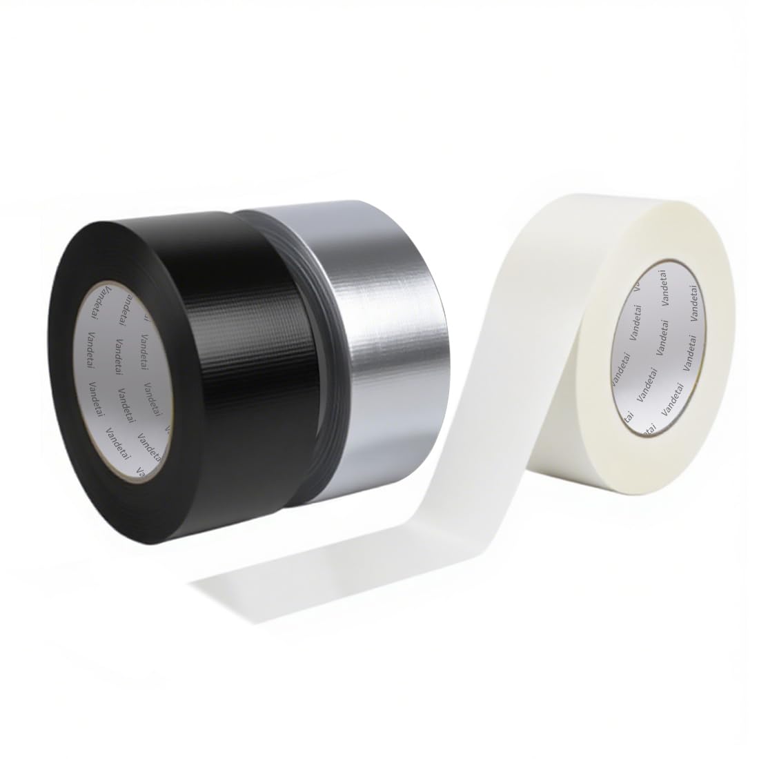 Vandetai Duct Tape Heavy Duty Waterproof, Strong Adhesive Silver Duct Tape Bulk for Indoor Outdoor Repairs, DIY Work, Tear by Hand (Black + Silver + White 3 Pack, 2 Inch x 33 Yards Total)
