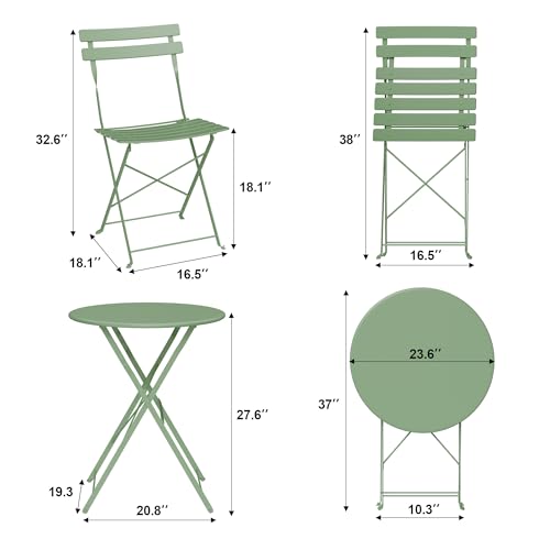 Bistro Table and Chairs Set of 2, 3 Piece Outdoor/Indoor Folding Patio Bistro Sets, 2 Chair Patio Furniture Set with Tabl...
