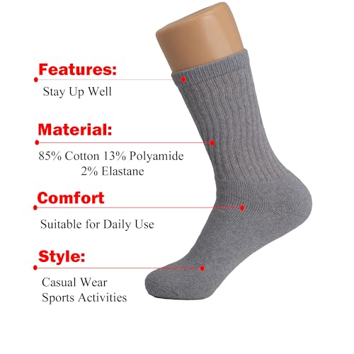 AWS/American Made 3 Pairs Gray Athletic Crew Socks for Women (Shoe Size 9 to 11)
