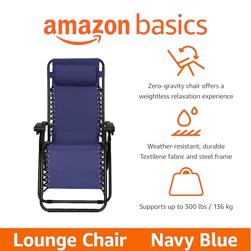 Amazon Basics Outdoor Patio Zero Gravity Lounge Chair with Pillow, Folding Reclining and Textilene Adjustable, Folding Lou...