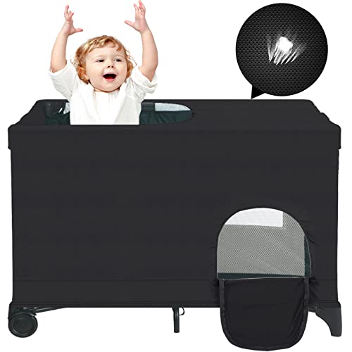 Elefama Blackout Cover for Pack N Play Blackout Tent Travel Crib Canopy Blackout Cover Breathable Stretchy Portable Blacko...